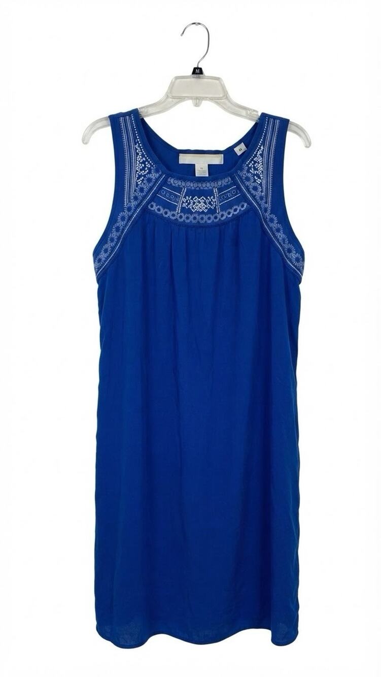 Faded Glory Dress Womens XL 16 18 Blue Embroidered Yoke Midi Maxi Boho Strappy B